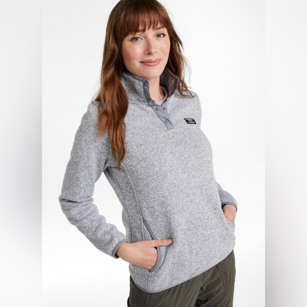 L.L. Bean Women Fleece Pullover Sweater Size XS Reg Gray Long Sleeve Snap Button